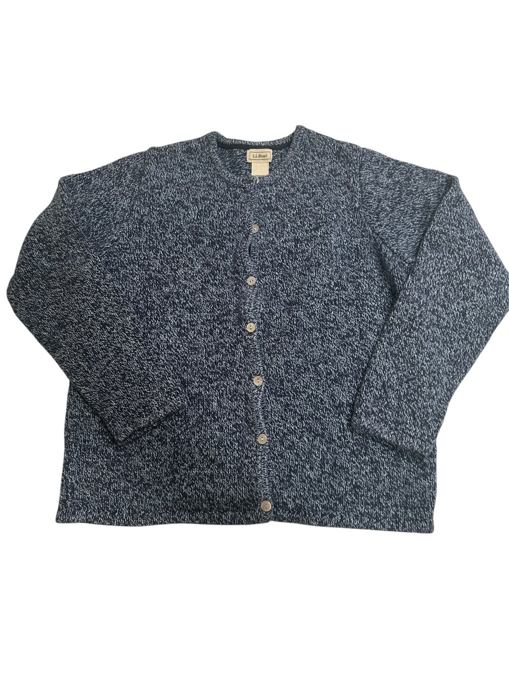 L.L. Bean Blue Marl Crewneck Cardigan